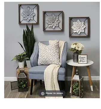 Stratton Home Decor Framed Metal Flower - White
