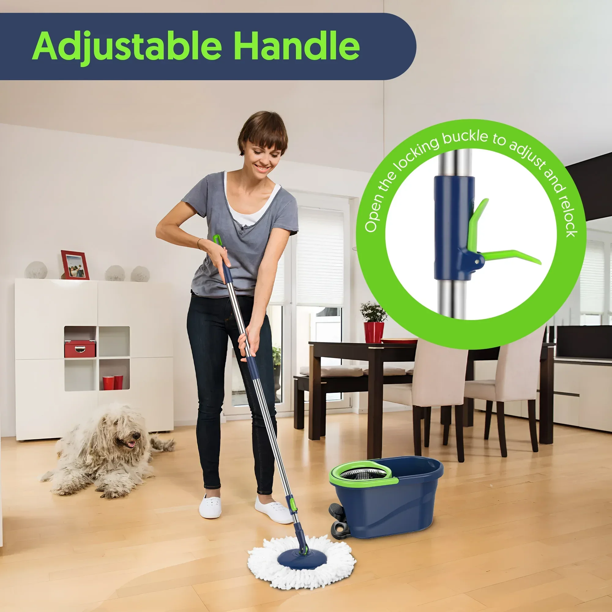 SUGARDAY Spin Mop and Bucket with Wringer Set for Floors Cleaning Heavy duty System, Green - Image 2