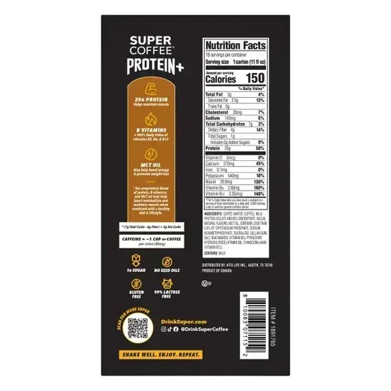 Super Coffee Protein+ 25g Shakes, Vanilla Latte, 11 fl oz, 18-pack - Image 2