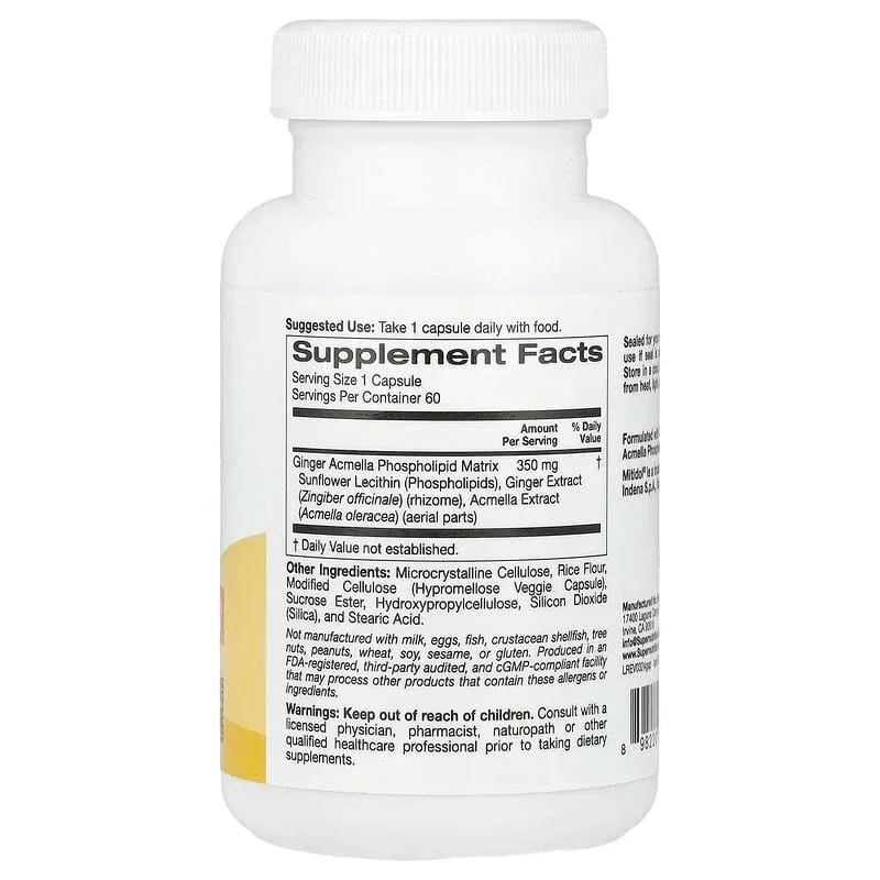 Super Nutrition, Ginger Acmella Phospholipid Matrix with Ginger Extract and Acmella Extract, 60 Veggie Capsules - Image 2