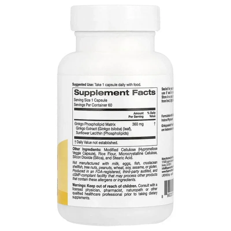 Super Nutrition, Ginkgo Phytosome, 360 mg, 60 Veggie Capsules - Image 2