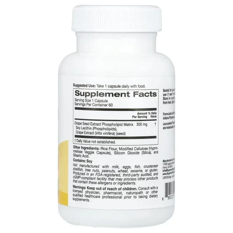 Super Nutrition, Grape Seed Phytosome, 300 mg, 60 Veggie Capsules - Image 2