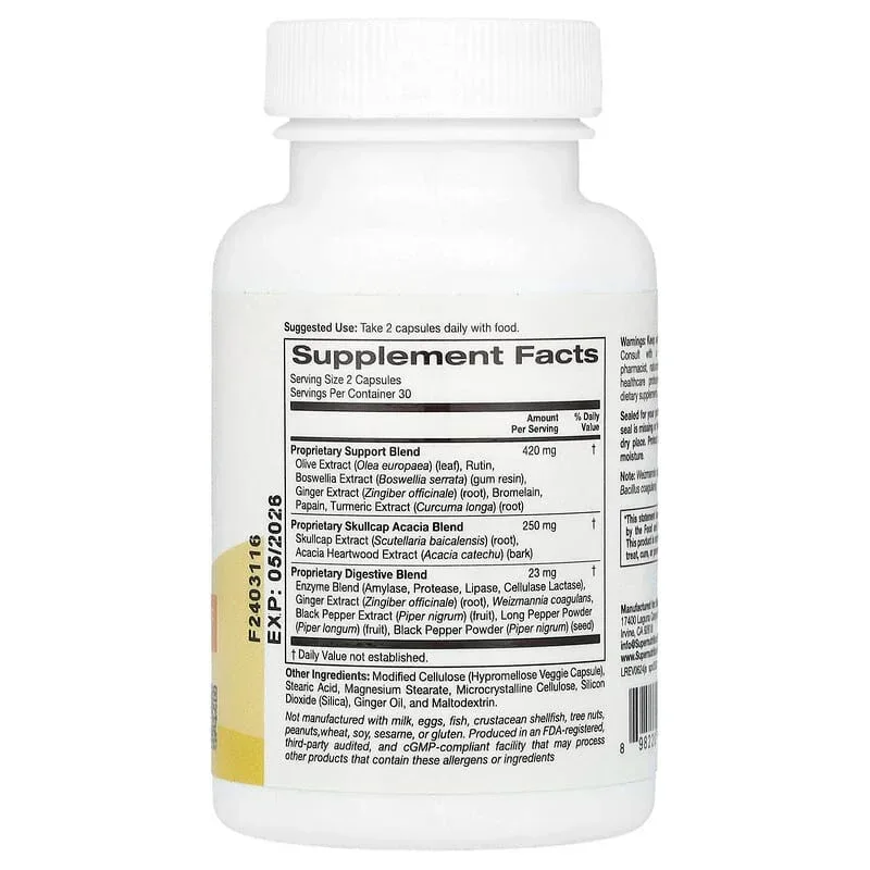 Super Nutrition, Joint Support with Olive Extract, Rutin, Boswellia Extract, and Ginger Extract, 60 Veggie Capsules - Image 2