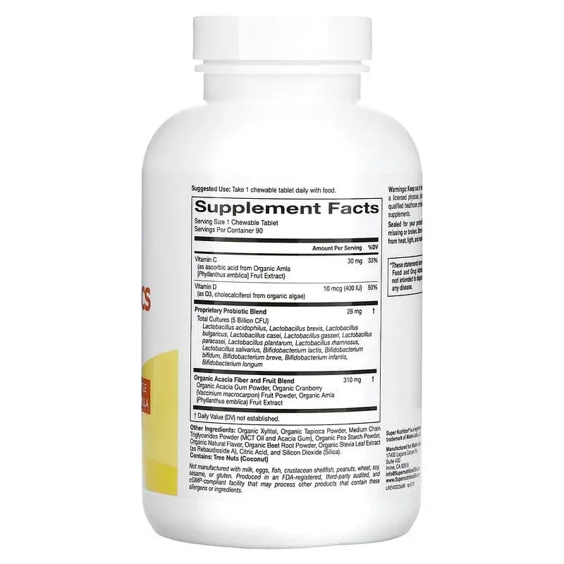Super Nutrition, Kid’s Probiotics, Wild Berry, 5 Billion CFU, 90 Chewable Tablets - Image 2