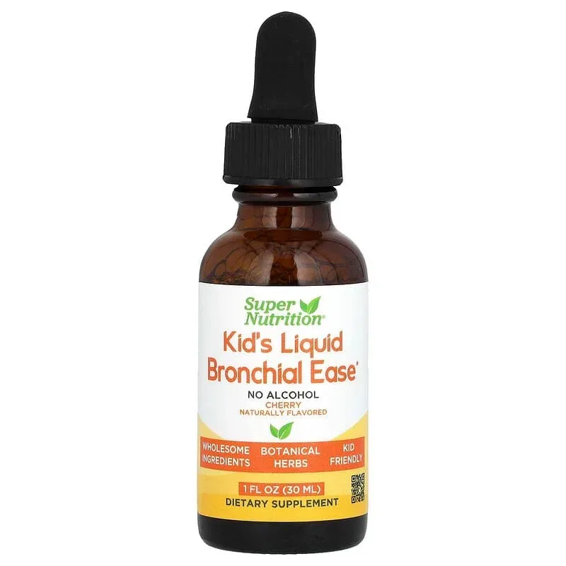 Super Nutrition, Kid's Liquid Bronchial Ease with Lovage Root, Fresh Yerba Santa Leaf, Licorice Root, and Mullein Leaf, No Alcohol, Cherry, 1 fl oz (30 ml) - Image 3