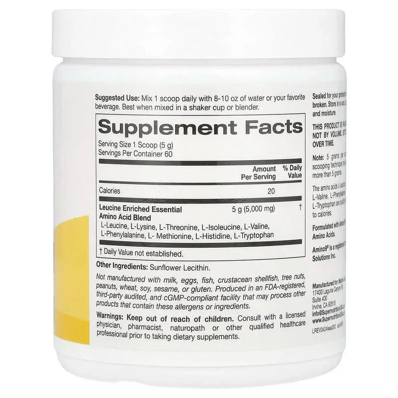 Super Nutrition, Leucine Enriched Essential Amino Acids with L-Leucine, L-Lysine, L-Threonine, and L-Isoleucine, Unflavored, 10.58 oz (300 g) - Image 2