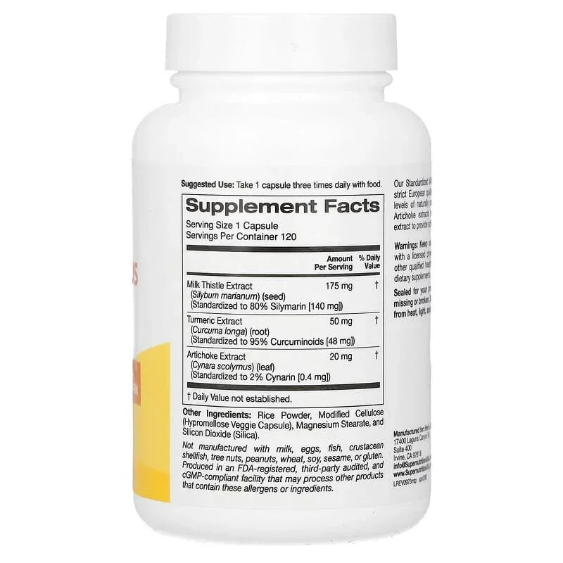 Super Nutrition, Milk Thistle Plus with Turmeric Extract and Artichoke Extract, 175 mg, 120 Veggie Capsules - Image 3