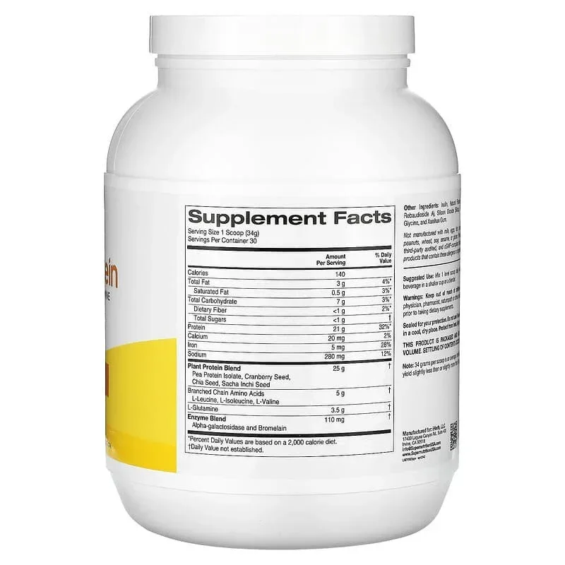Super Nutrition, Perfect Plant Protein with Pea Protein Isolate, BCAAs, Cranberry Seed, Chia Seed, and Sacha Inchi Seed, 2.2 lbs (1,020 g) - Image 8