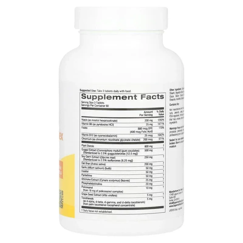 Super Nutrition, Plant Sterols & Policosanol Complex with Folate, Guggul Extract, Soy Germ Extract, and Oat Bran, 180 Tablets - Image 2