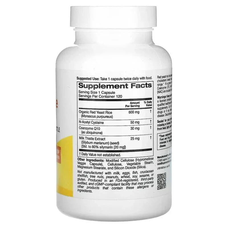 Super Nutrition, Red Yeast Rice Complex with Organic Red Yeast Rice, N-Acetyl Cysteine, Coenzyme Q10, and Milk Thistle Extract, 120 Veggie Capsules - Image 3
