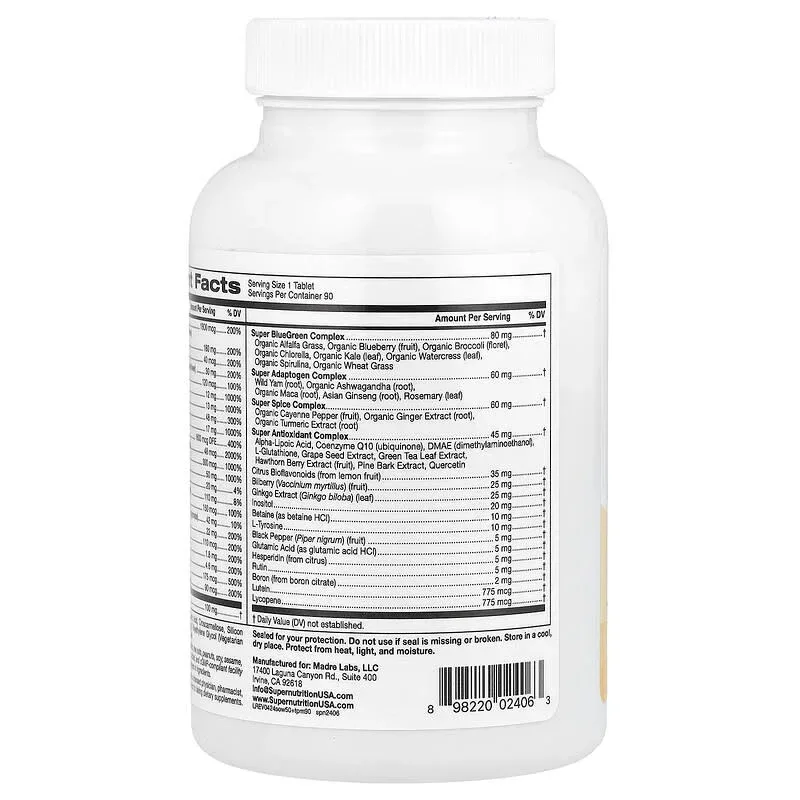 Super Nutrition, SimplyOne®, 50+ Women Multivitamin + Super Complexes with Vitamin A, Vitamin C, Minerals, and Botanicals, Iron Free, 90 Tablets - Image 2