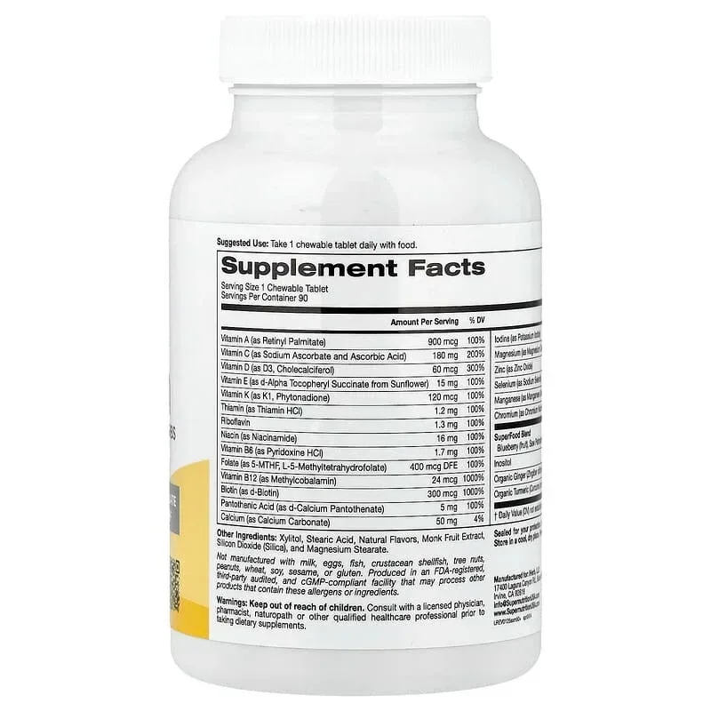 Super Nutrition, SimplyOne® Chewable 50+ Men Multivitamin + Supporting Herbs, Mixed Berry, 90 Chewable Tablets - Image 3