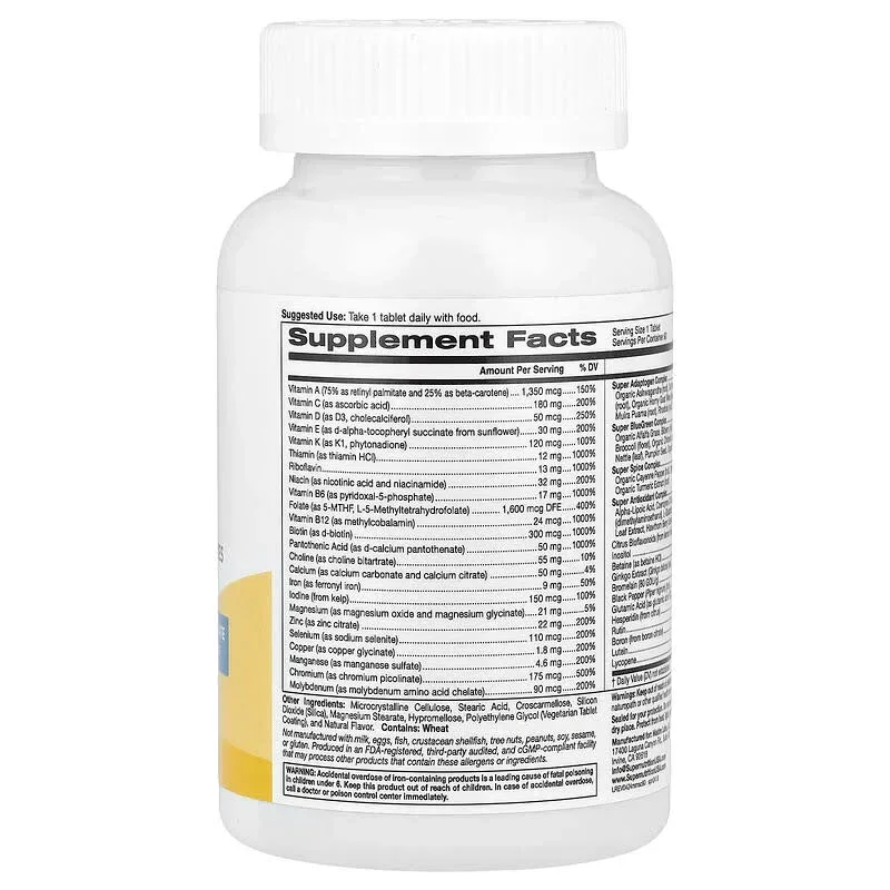 Super Nutrition, SimplyOne®, Men’s Multivitamin + Super Complexes with Vitamin C + Super Adaptogen Complex, 90 Tablets - Image 3