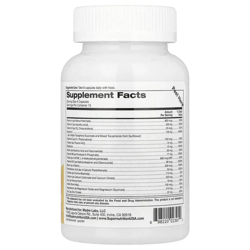 Super Nutrition, Super Immune+ Multivitamin with Super Adaptogens, Vitamin C, Vitamin D, Zinc, and Beta Glucan, 90 Veggie Capsules - Image 2