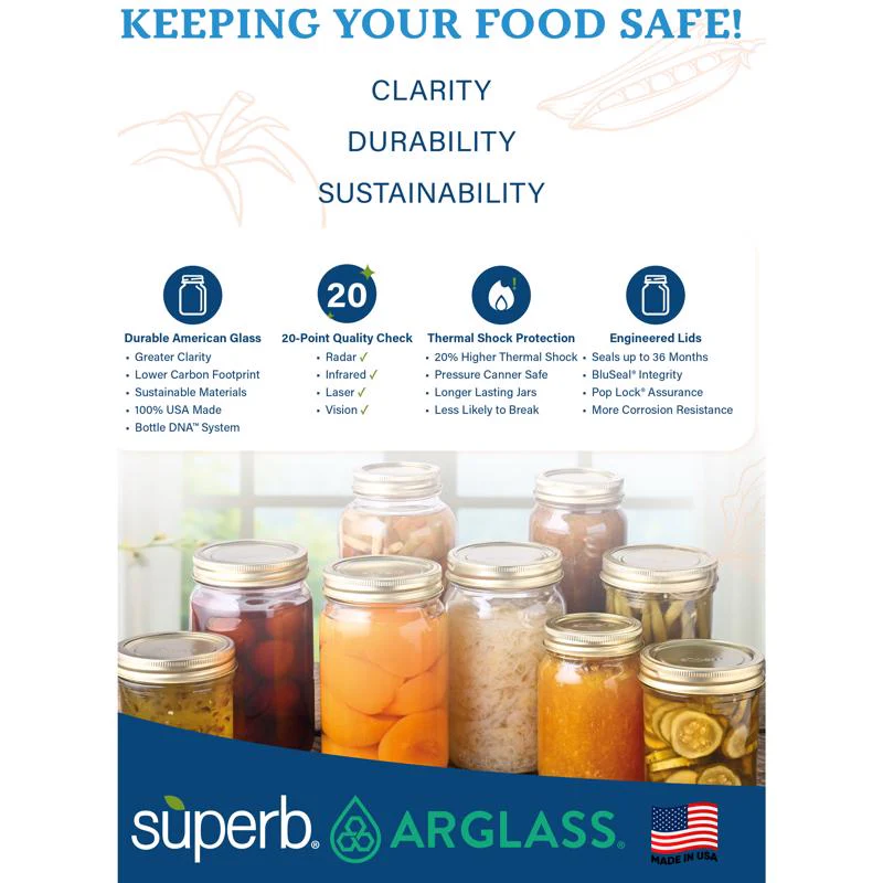 Superb Arglass Wide Mouth Canning Jar 32 oz 12 pk - Image 8