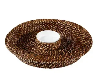 Sur La Table Rattan Chip and Dip Set with Stoneware Bowl - Image 2