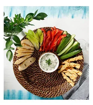 Sur La Table Rattan Chip and Dip Set with Stoneware Bowl - Image 3