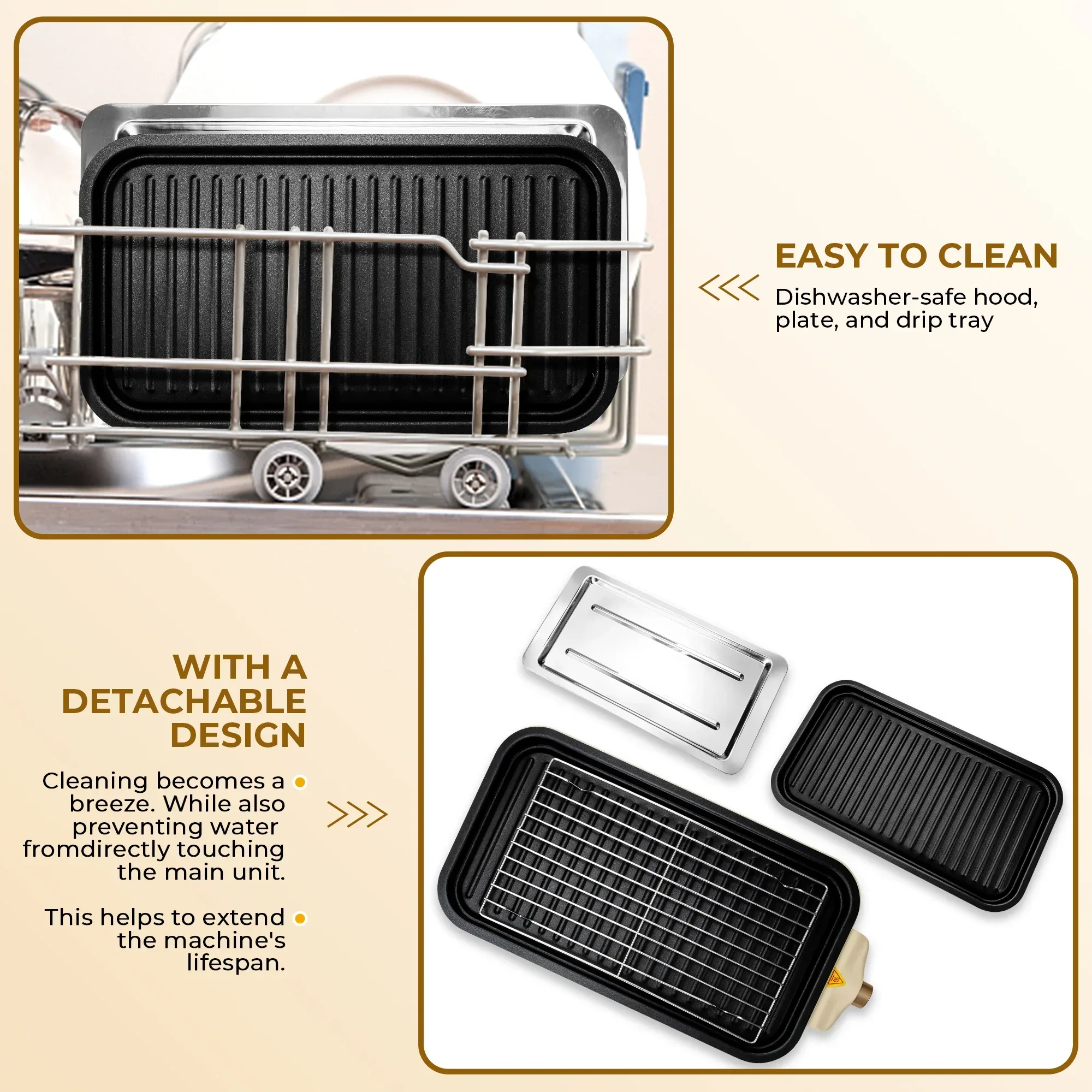 SUSLAS Electric Indoor Grill & Griddle, 1800W Smokeless Design with 4 Removable Nonstick Plates, Dishwasher Safe, Adjustable Temperature Control for Indoor Cooking - Image 6