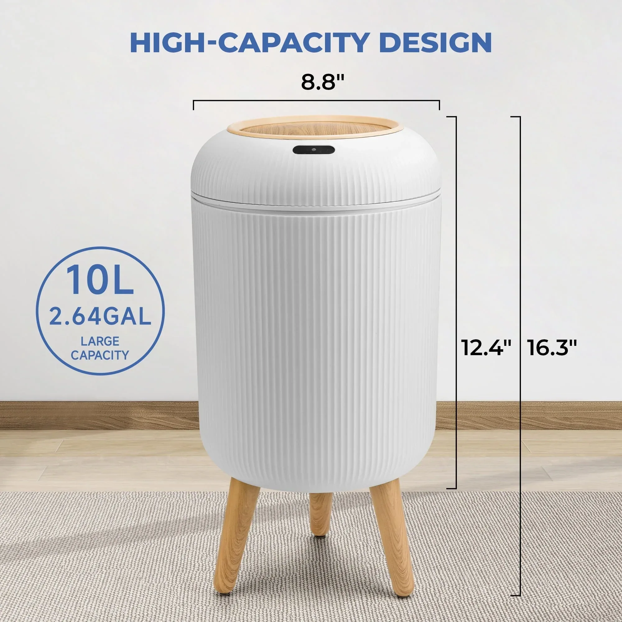 SUSLAS Trash Can with Motion Sensor, Touchless Automatic Lid and Waterproof Design, Smart Waste Bin for Bathroom Kitchen, 2.6 Gallon Plastic, Black - Image 13