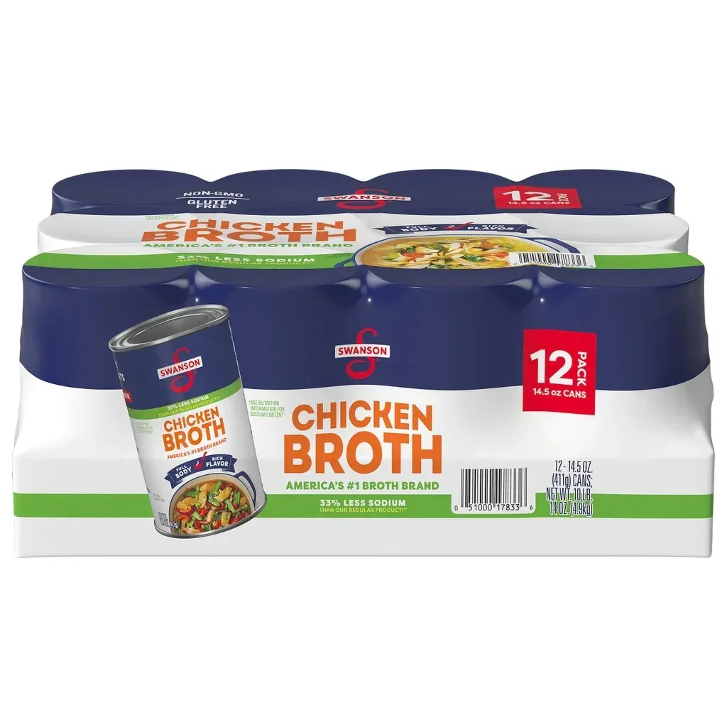 Swanson Chicken Broth 33% Less Sodium, 14.5 oz, 12-count