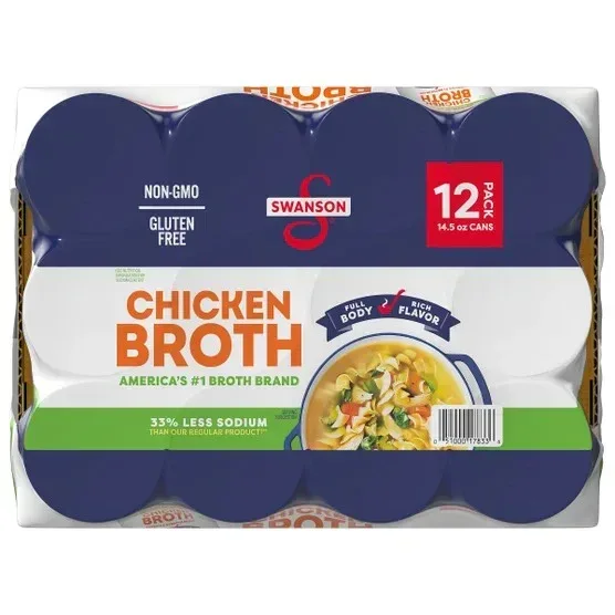 Swanson Chicken Broth 33% Less Sodium, 14.5 oz, 12-count - Image 2