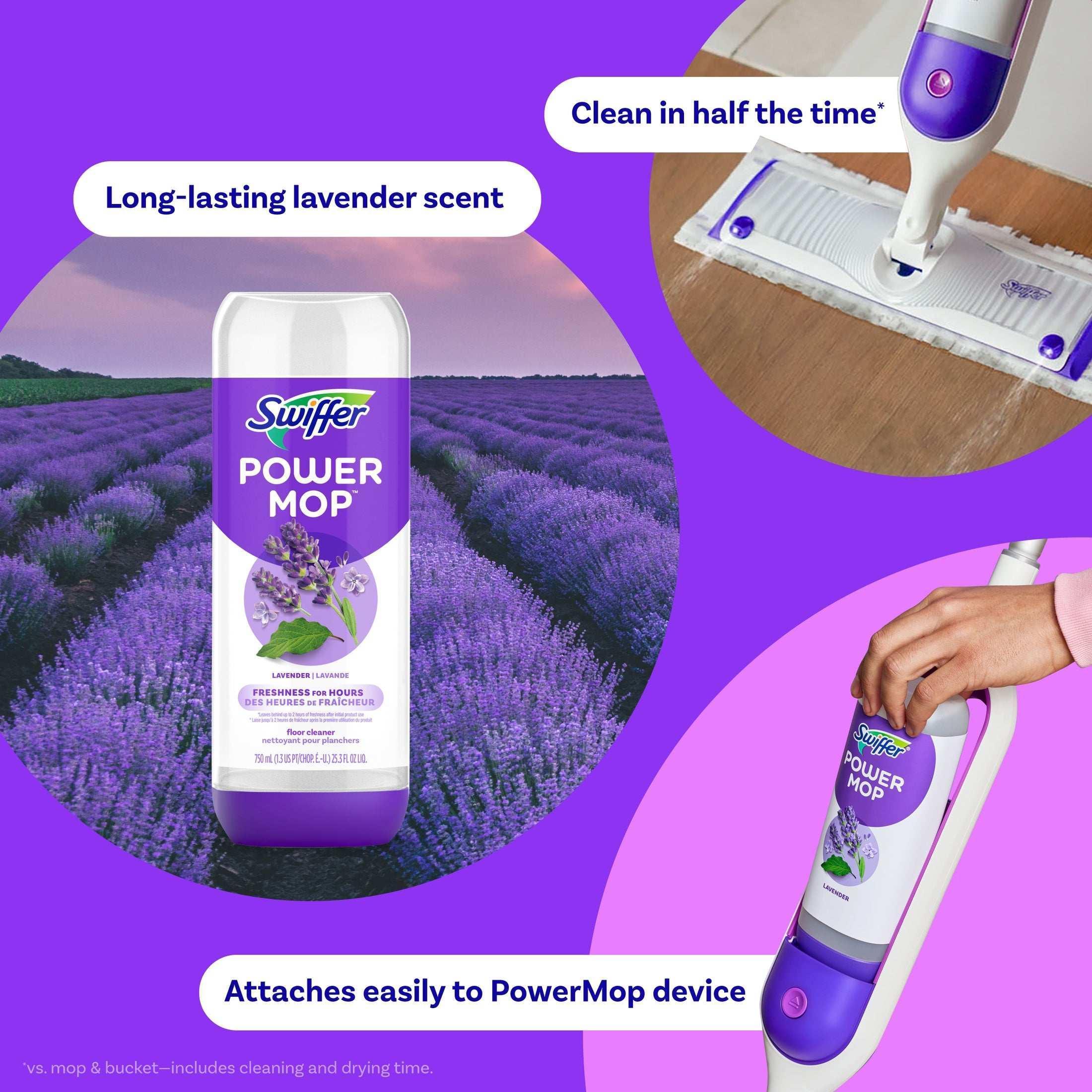 Swiffer Power Mop Refill Solution, Tile, Vinyl, Laminate, Wood, Floor Cleaner, Lavender, 50.6 fl oz - Image 2