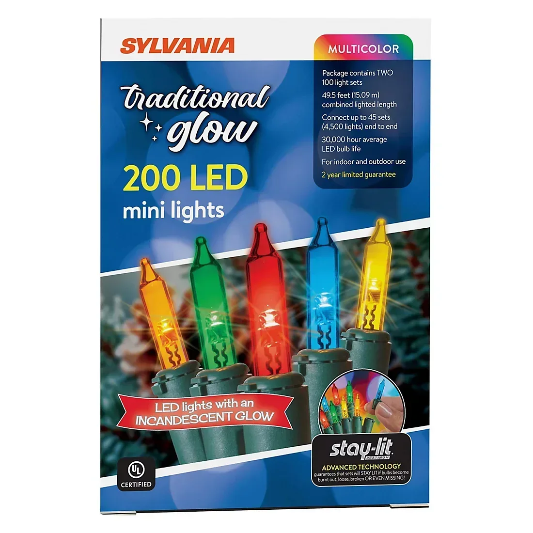 Sylvania Staylit Traditional Glow Multicolor LED Lights, 200 ct.