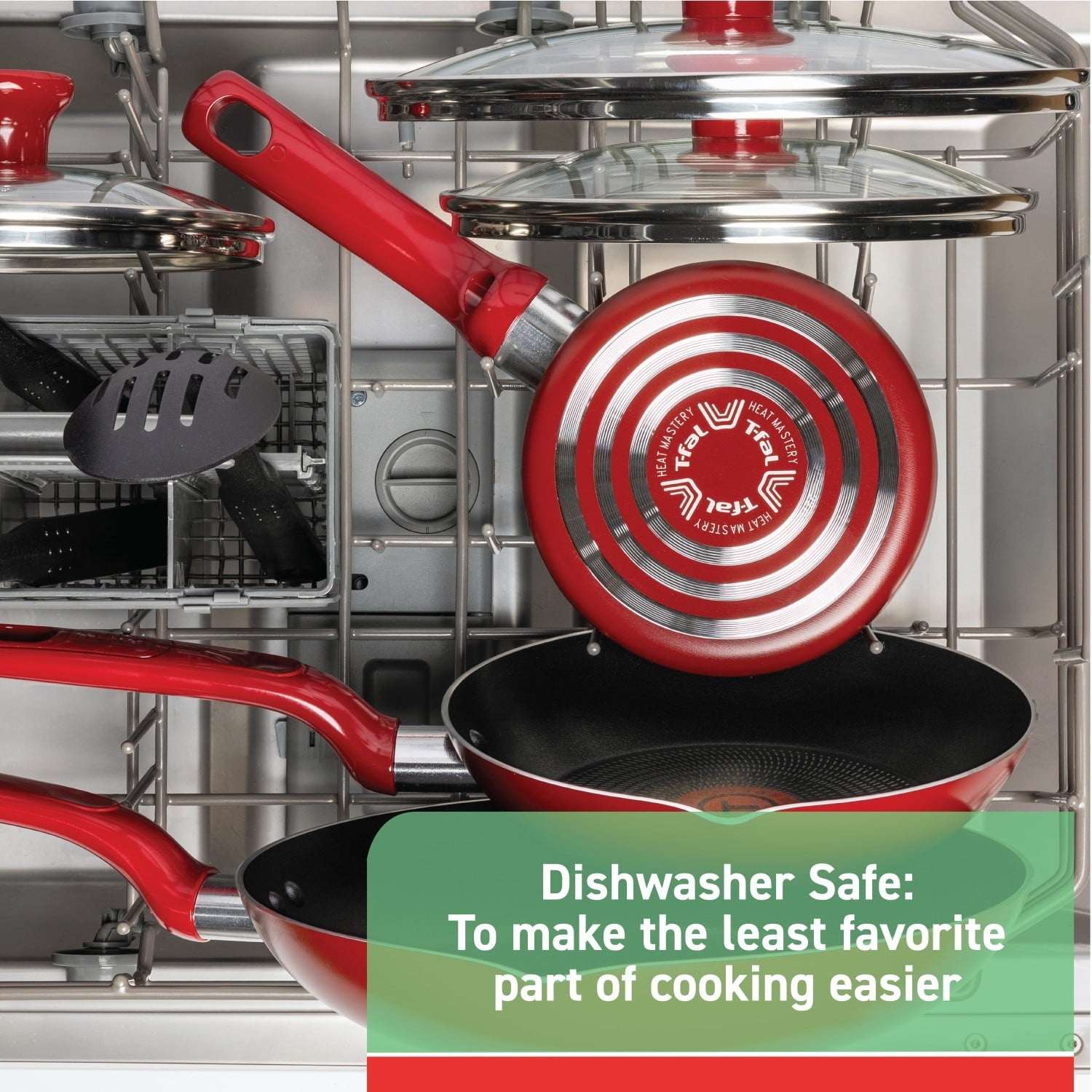T-fal Easy Care 12-Piece Non-Stick Cookware Set, Pots and Pans, Red - Image 5
