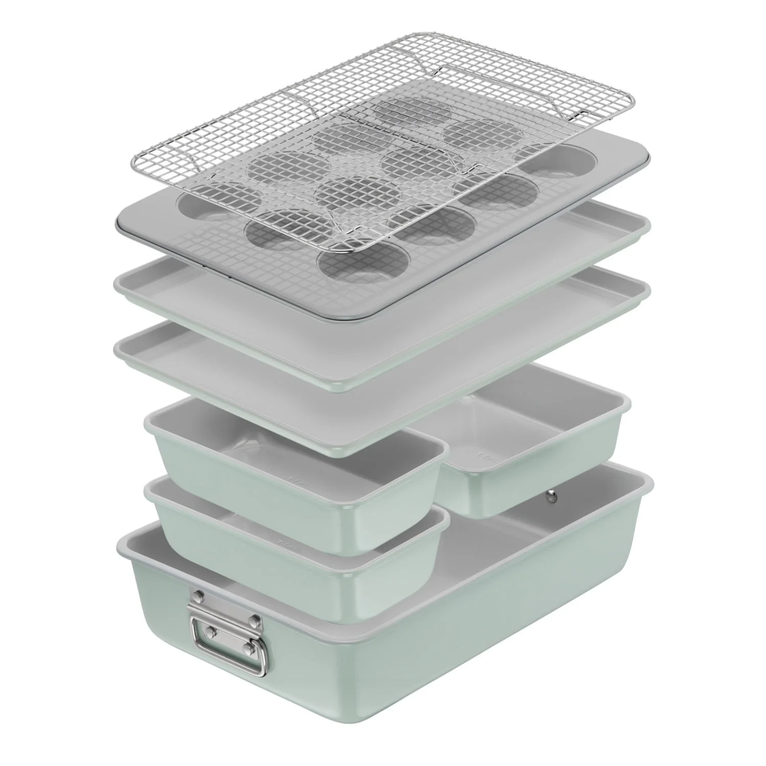T-fal Stackable Ceramic Bakeware, 5 Piece Nonstick Bakeware Set, Mint Green, Oven Safe 450°F - Image 8