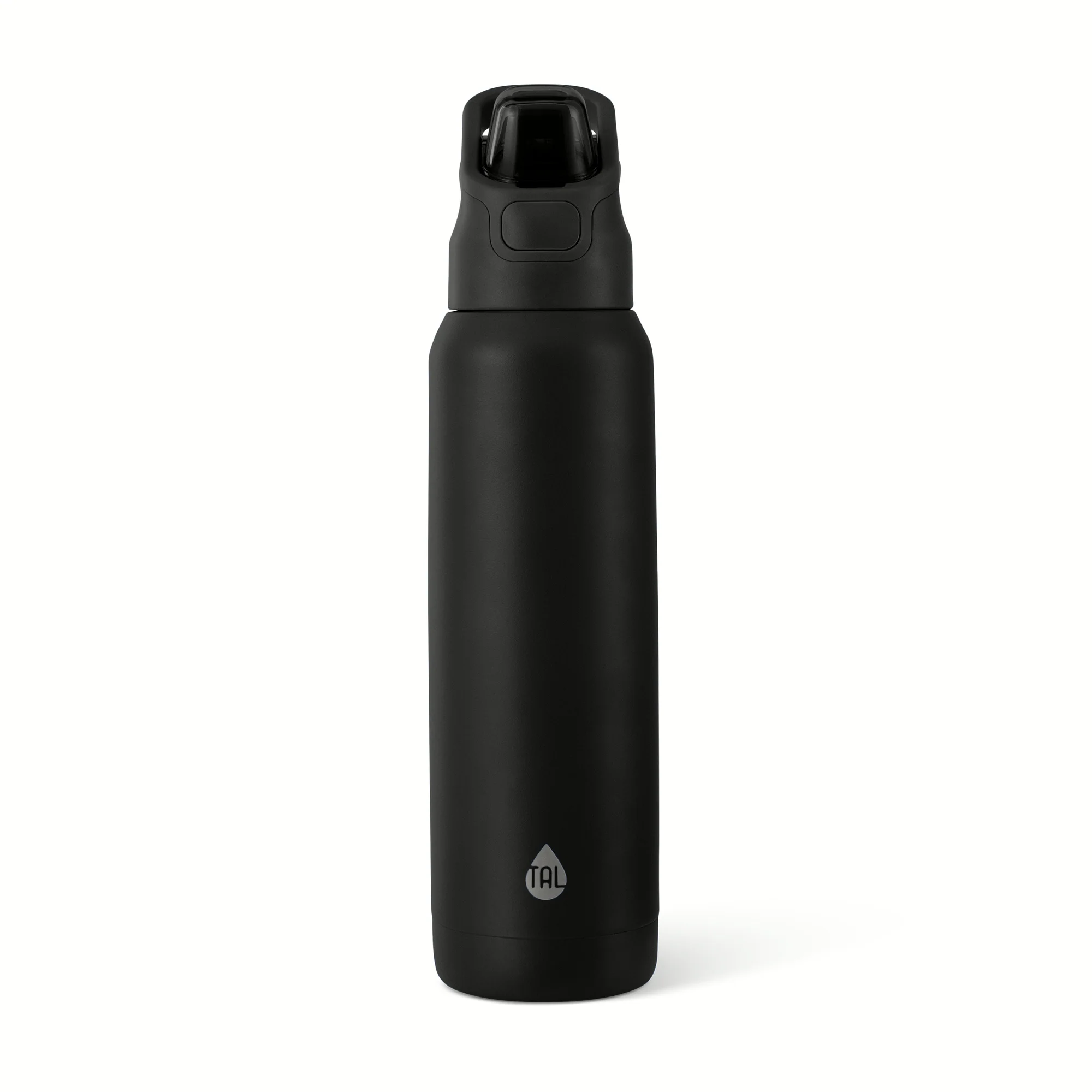 TAL 32oz Stainless Steel Dual Sport Water Bottle with Silicone Straw and Lock Lid, Black