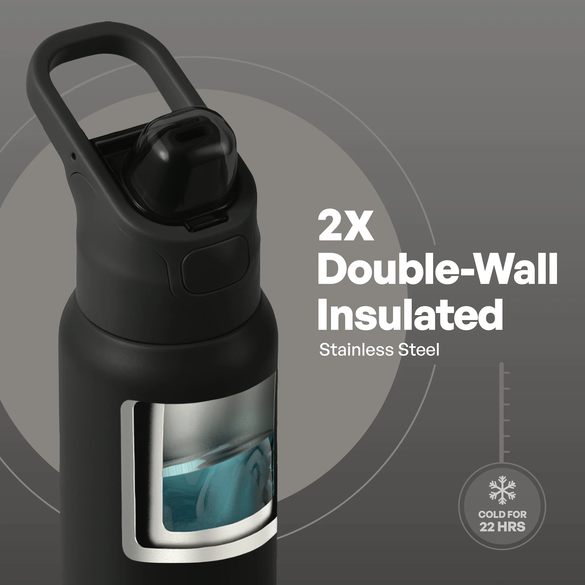 TAL 32oz Stainless Steel Dual Sport Water Bottle with Silicone Straw and Lock Lid, Black - Image 4