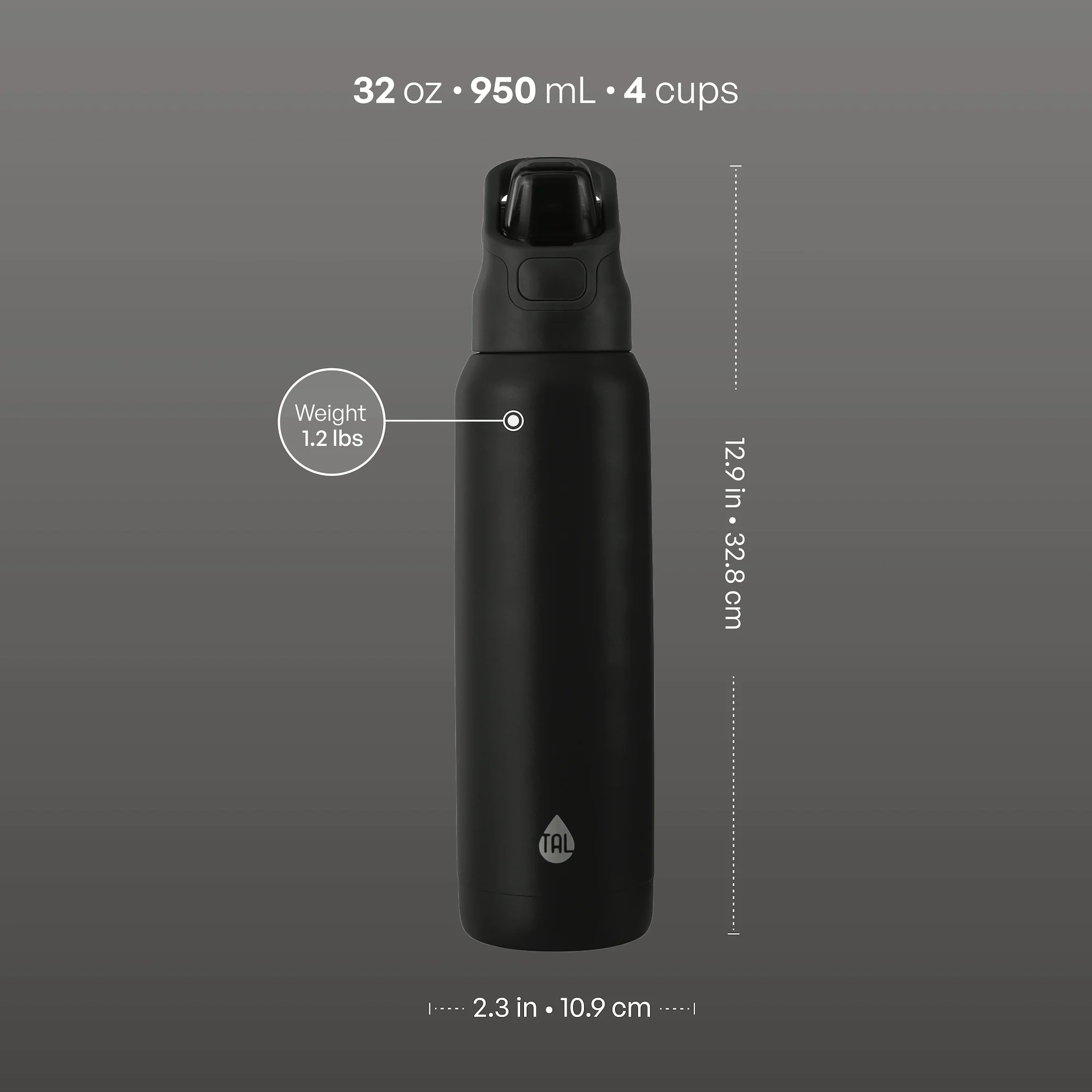 TAL 32oz Stainless Steel Dual Sport Water Bottle with Silicone Straw and Lock Lid, Black - Image 5