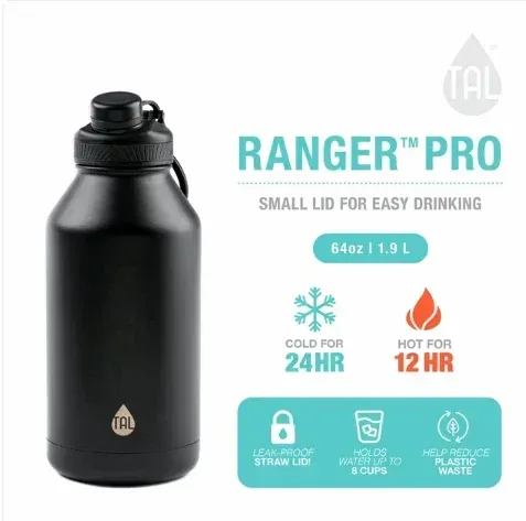 TAL Stainless Steel Ranger Water Bottle 64oz, Black - Image 2