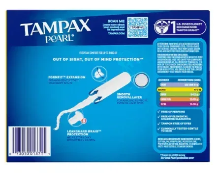 Tampax Pearl Regular Unscented Tampons, 96 ct. - Image 3