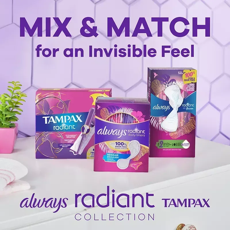 Tampax Radiant Feminine Care Tampons for Women, Regular/Super/Super Plus, Unscented, 77 ct. - Image 7