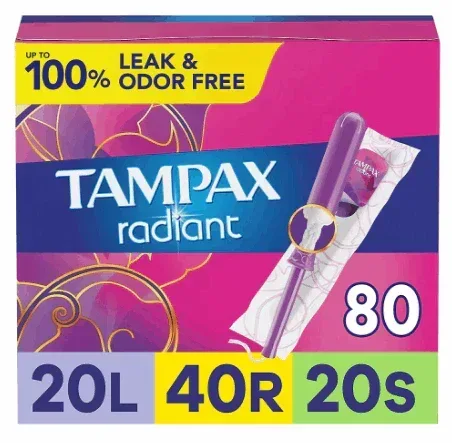 Tampax Radiant Tampons Trio Pack with LeakGuard Braid, Lite/Regular/Super Absorbency, 80 ct. - Unscented - Image 2