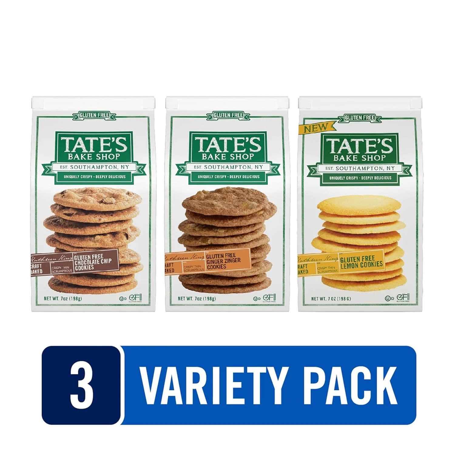 Tate's Bake Shop Gluten Free Cookies Variety Pack Lemon, Ginger Zinger & Chocolate Chip, 3 x 7 oz Bags - Image 4