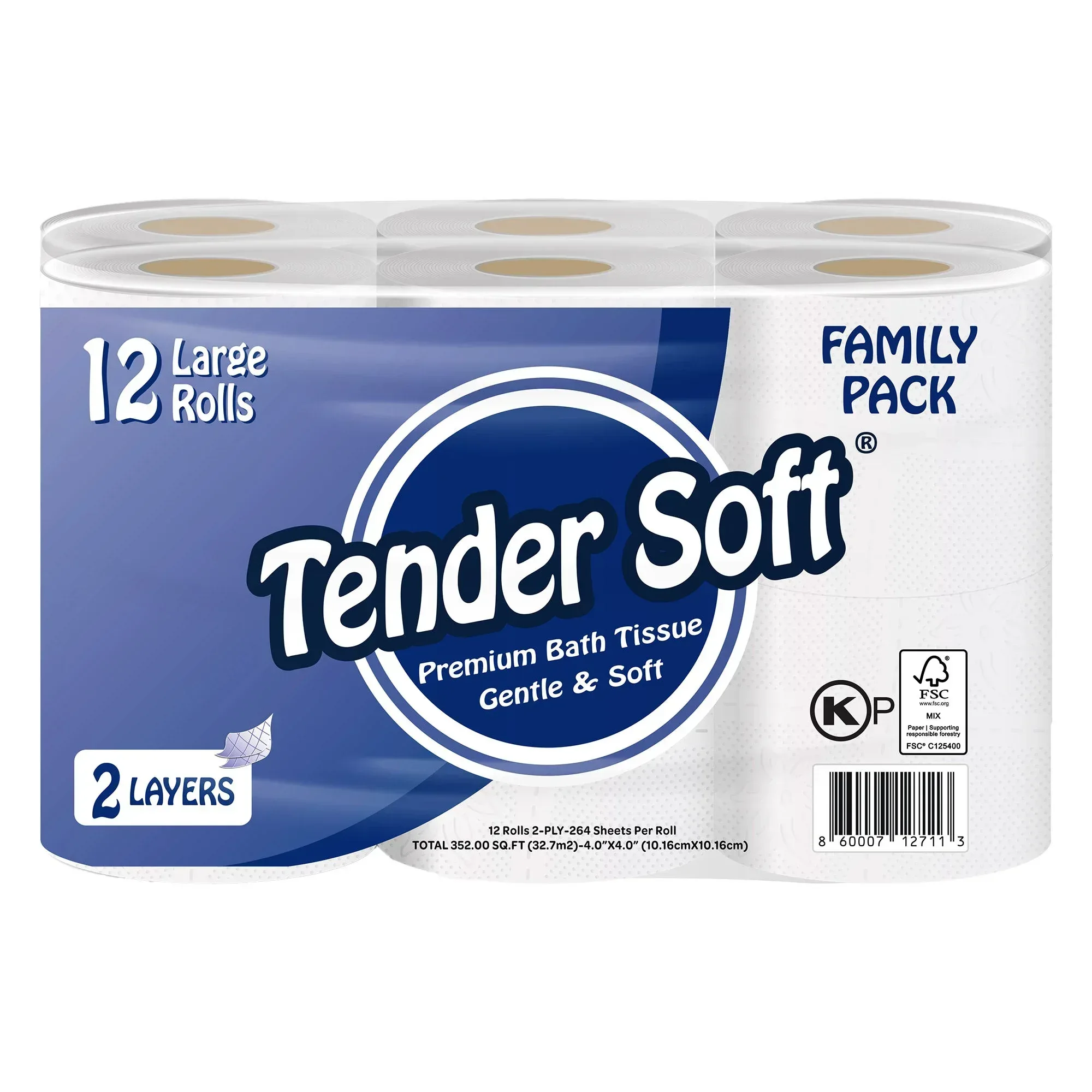 Tender Soft Bath Tissue, 2-Ply, 264 Sheets, 48 Rolls - Image 2