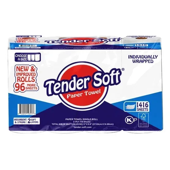 Tender Soft Paper Towel, 2-Ply, 118 Sheets, 12 Individually Wrapped Rolls - Image 2