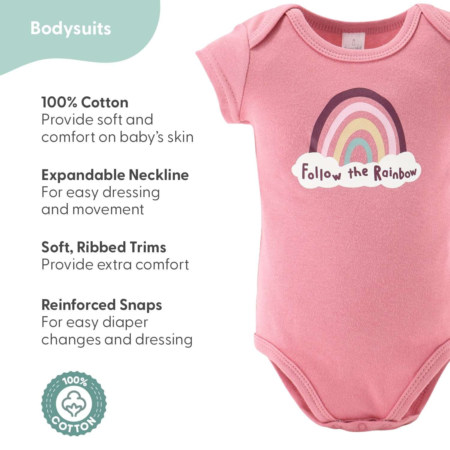 The Peanutshell Layette Gift Set for Baby Girls, 23 Essential Pieces, Pink Rainbow Safari Animals - Image 5