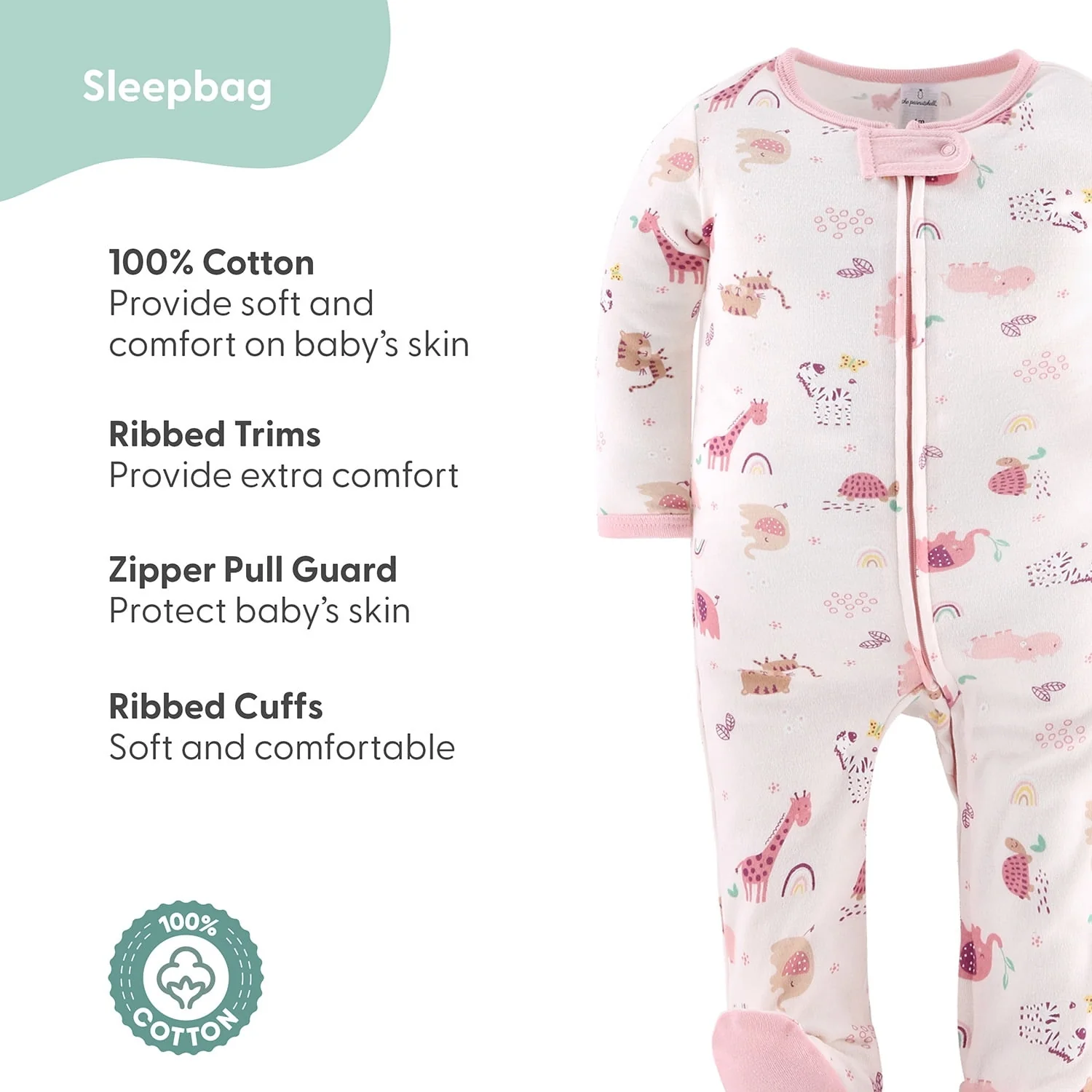 The Peanutshell Layette Gift Set for Baby Girls, 23 Essential Pieces, Pink Rainbow Safari Animals - Image 6