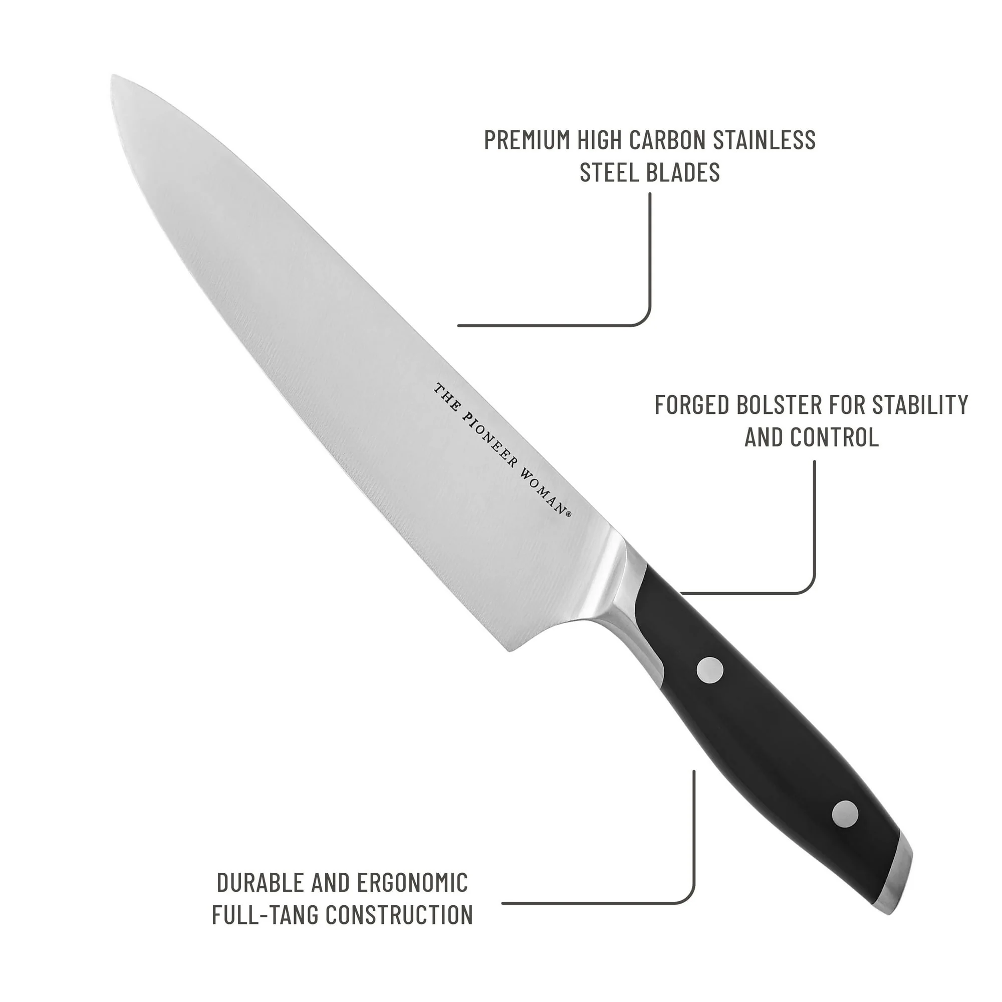 The Pioneer Woman 14-Piece Knife Block Set Stainless Steel Knives with Ergonomic Handle, Black - Image 3