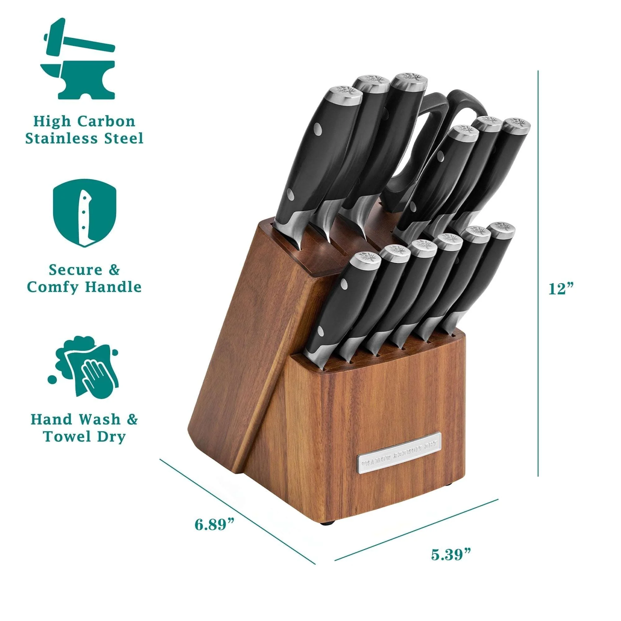 The Pioneer Woman 14-Piece Knife Block Set Stainless Steel Knives with Ergonomic Handle, Black - Image 4