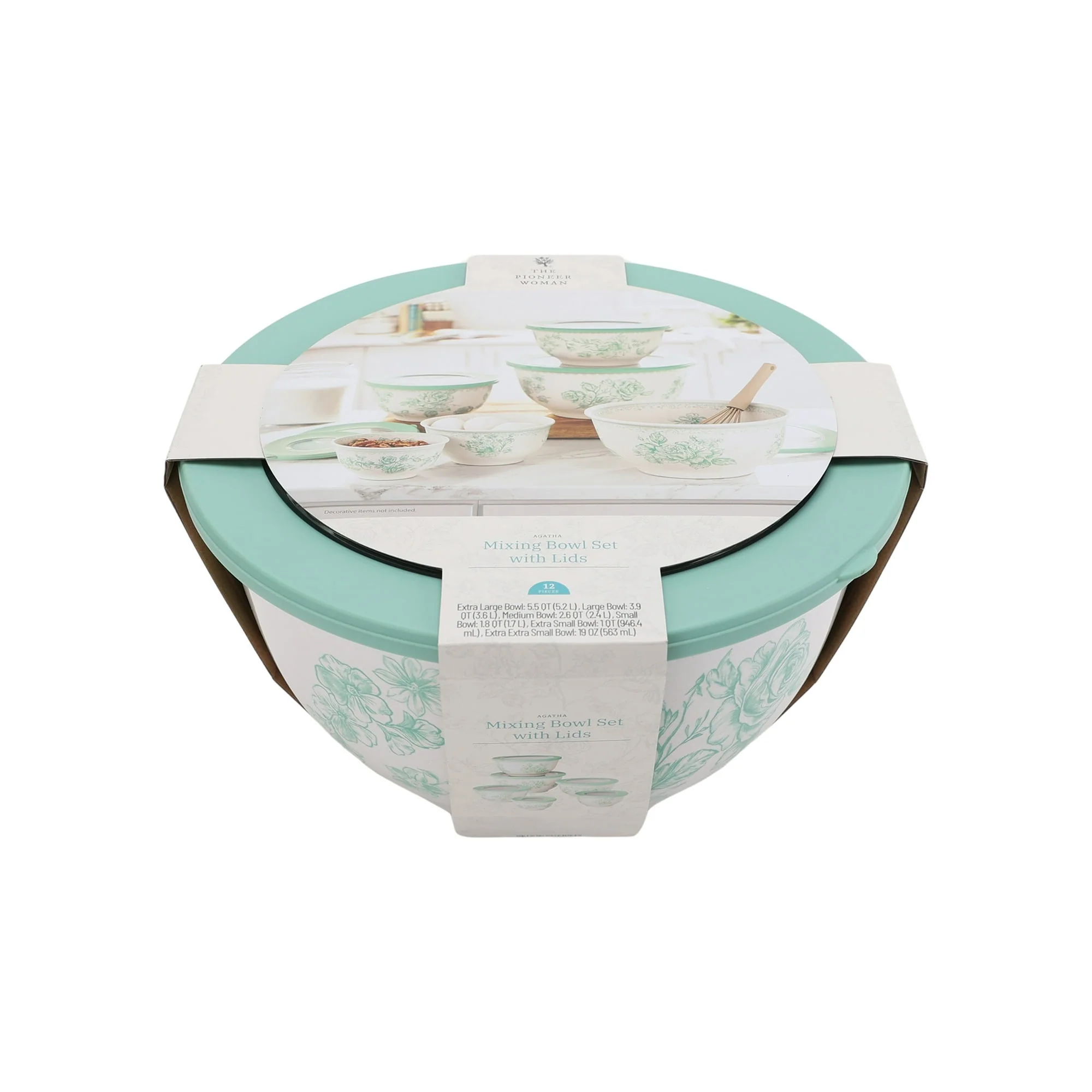The Pioneer Woman Agatha 12-Piece Bamboo Melamine Nesting Mixing Bowl Set, Green - Image 3