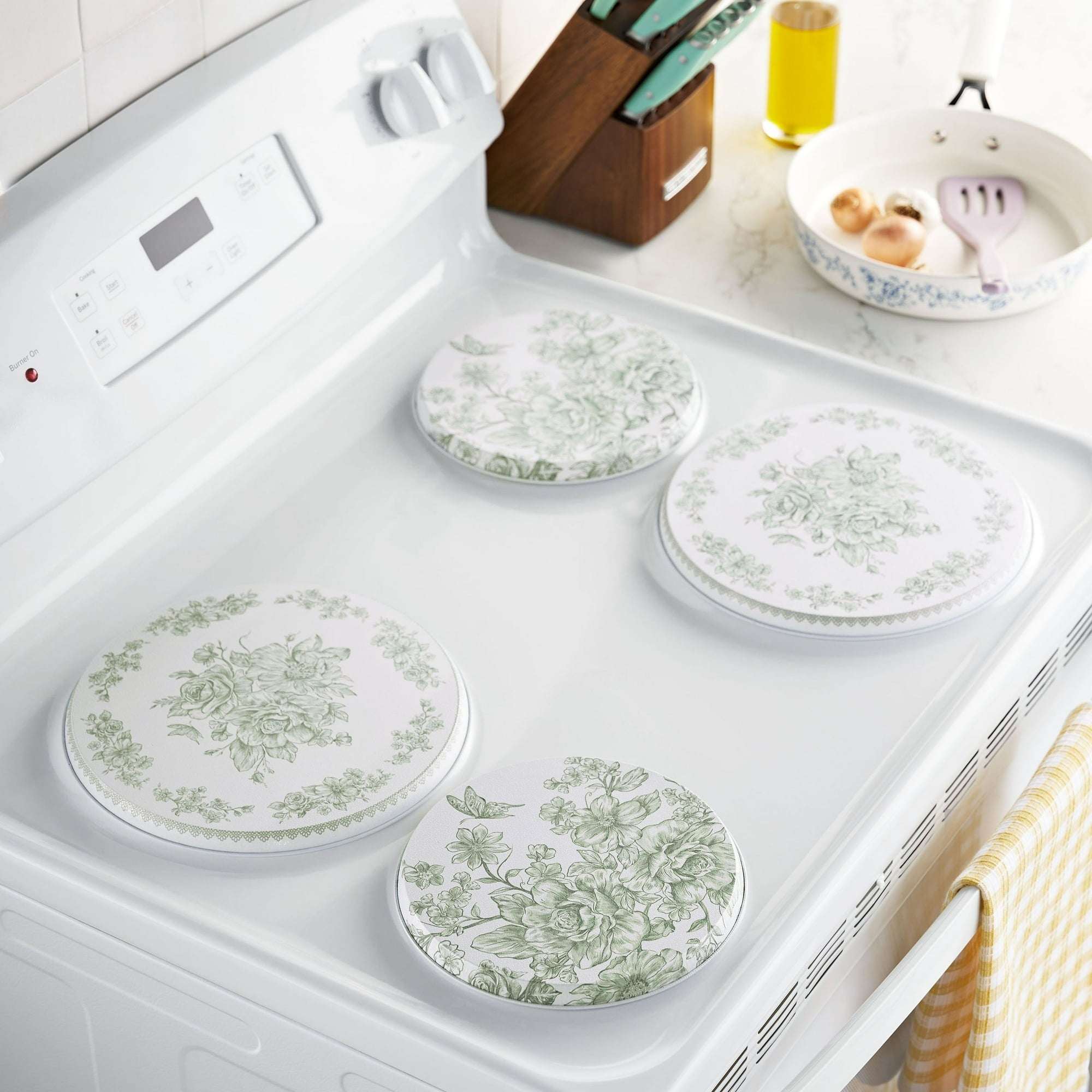 The Pioneer Woman Agatha 4-Piece Stainless Steel Range Burner Covers Set, Green - Image 4