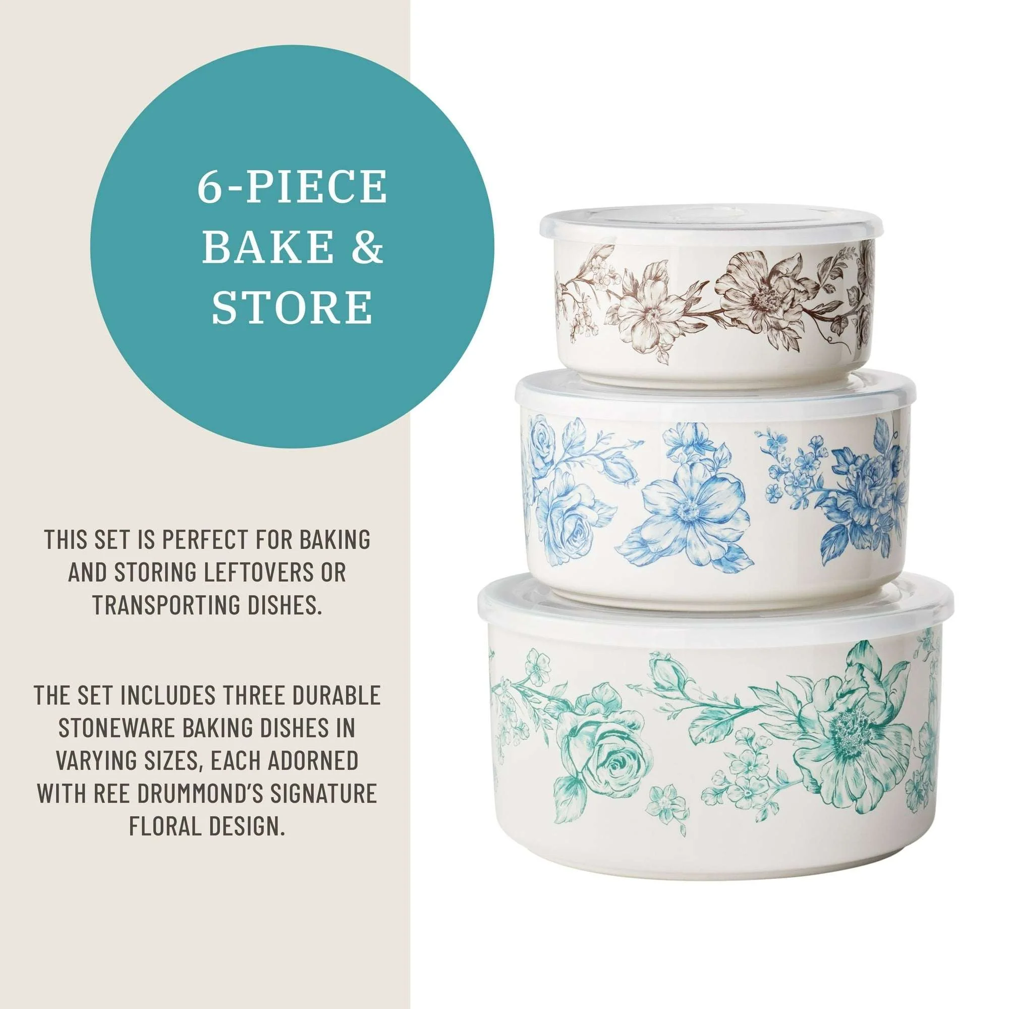 The Pioneer Woman Agatha 6-Piece Nesting Baker Set With Lids - Image 7