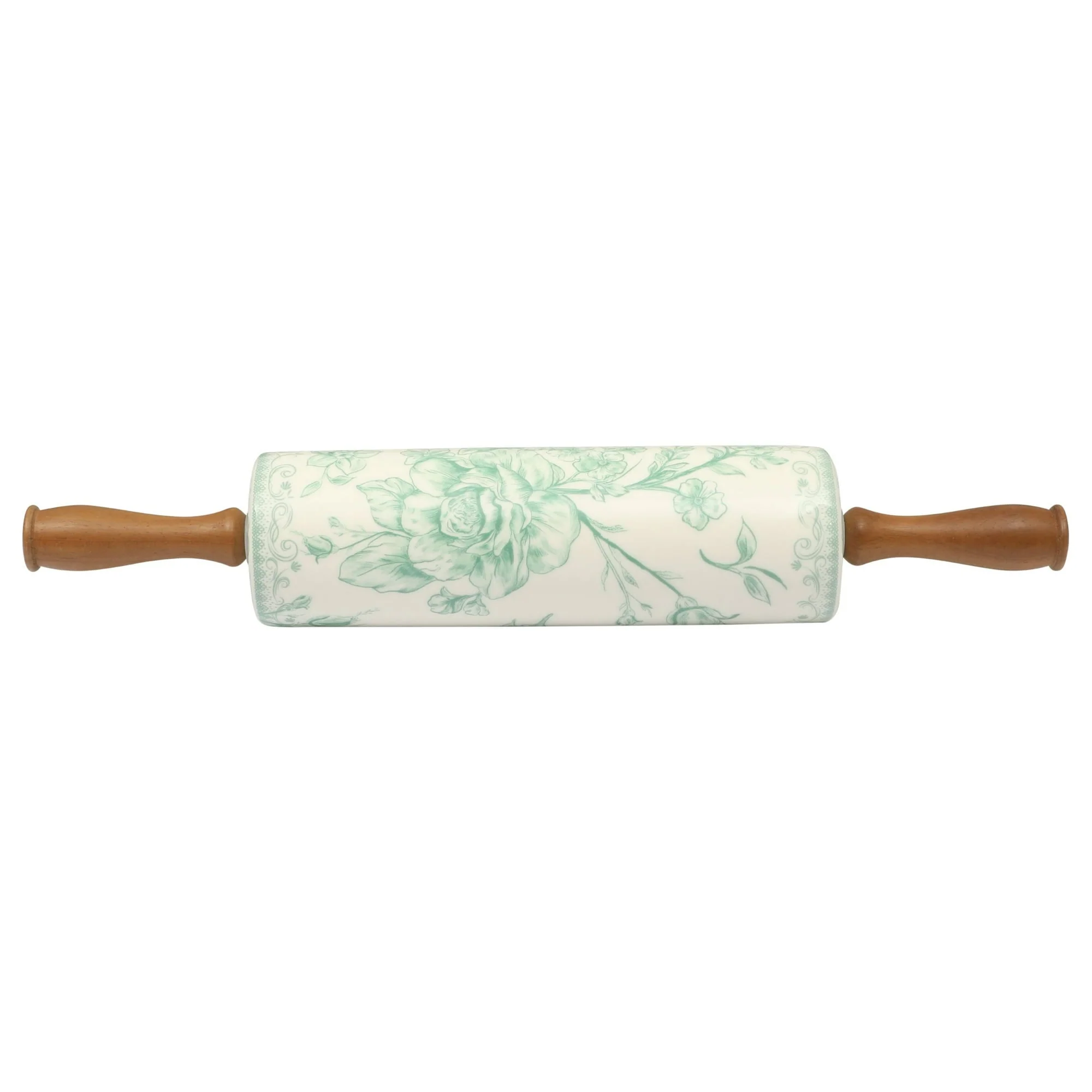 The Pioneer Woman Agatha Ceramic Rolling Pin with Wood Handles, Green - Image 2