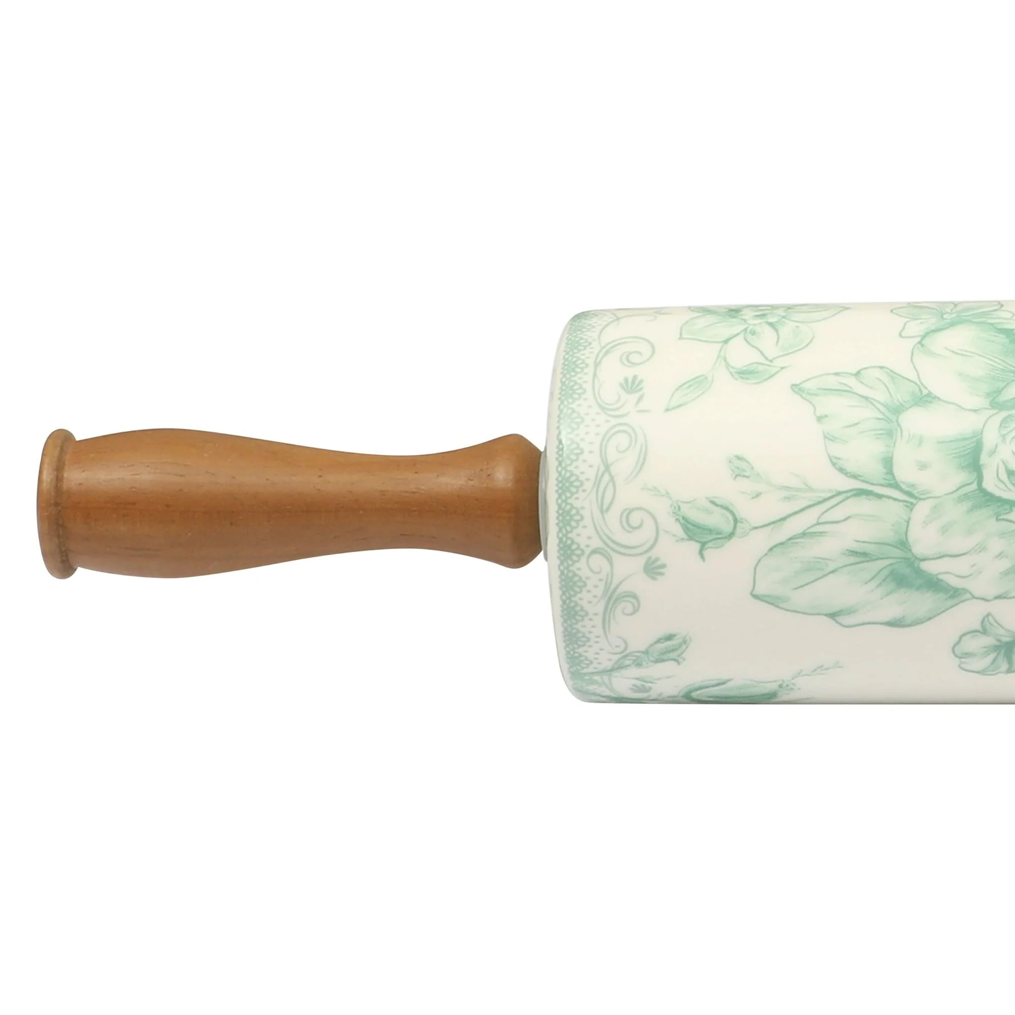 The Pioneer Woman Agatha Ceramic Rolling Pin with Wood Handles, Green - Image 3
