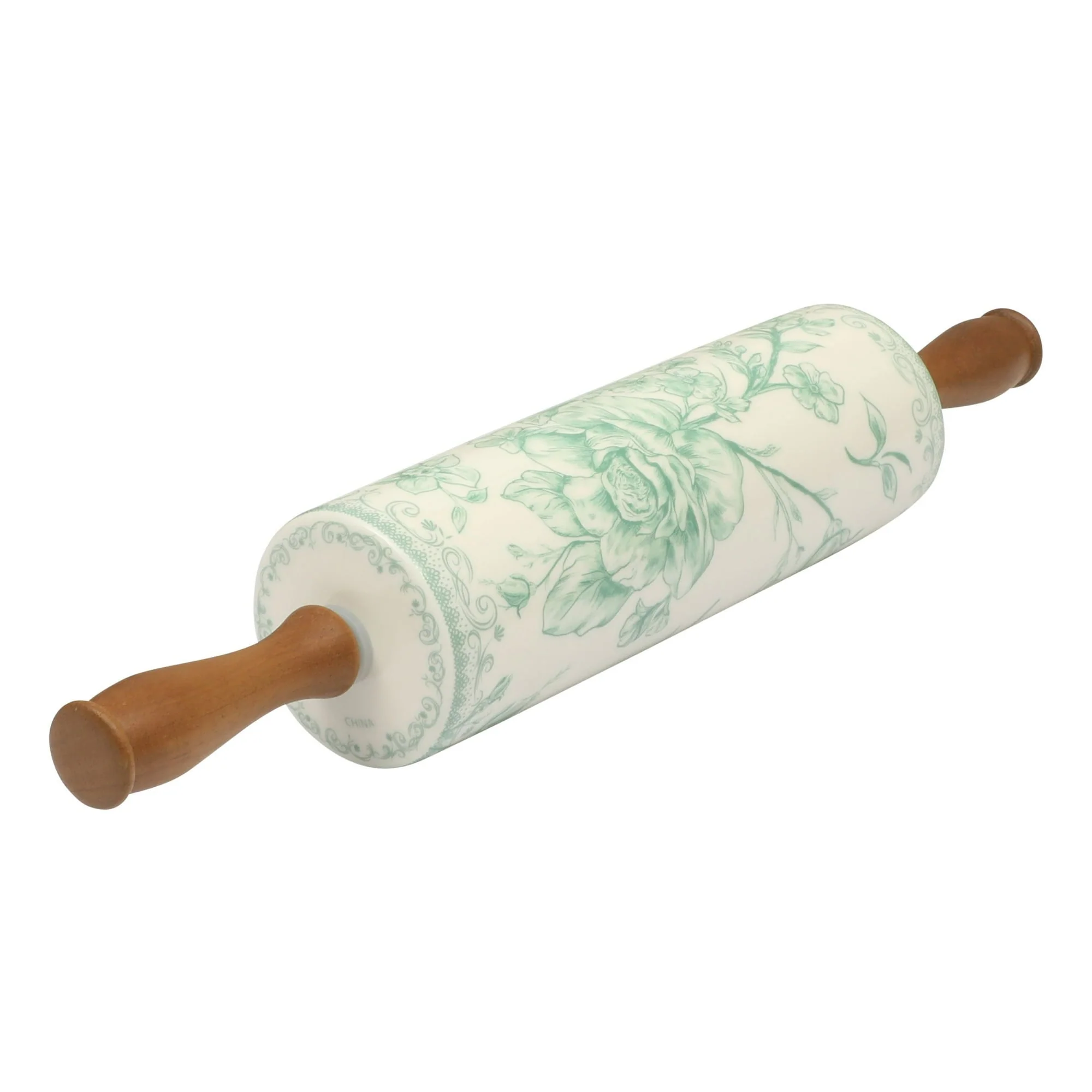 The Pioneer Woman Agatha Ceramic Rolling Pin with Wood Handles, Green - Image 4