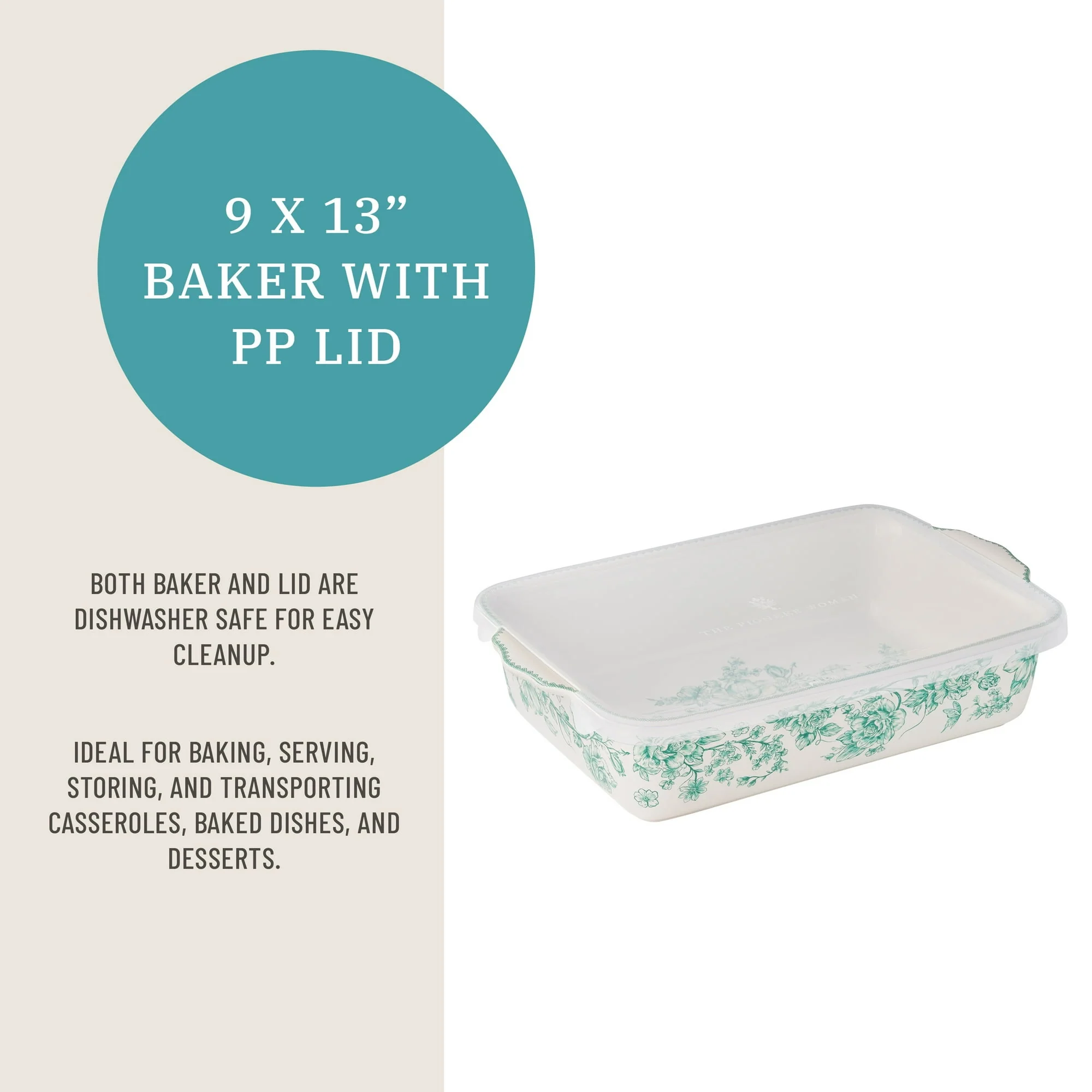 The Pioneer Woman Agatha Rectangular Baker with Lid, 9" x 13", Green - Image 3